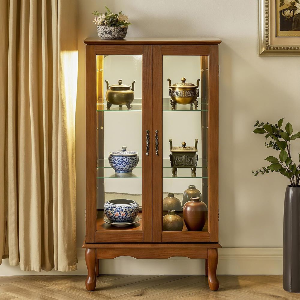 Glass Cabinet Display - Lighted Curio Cabinet with Adjustable Glass
