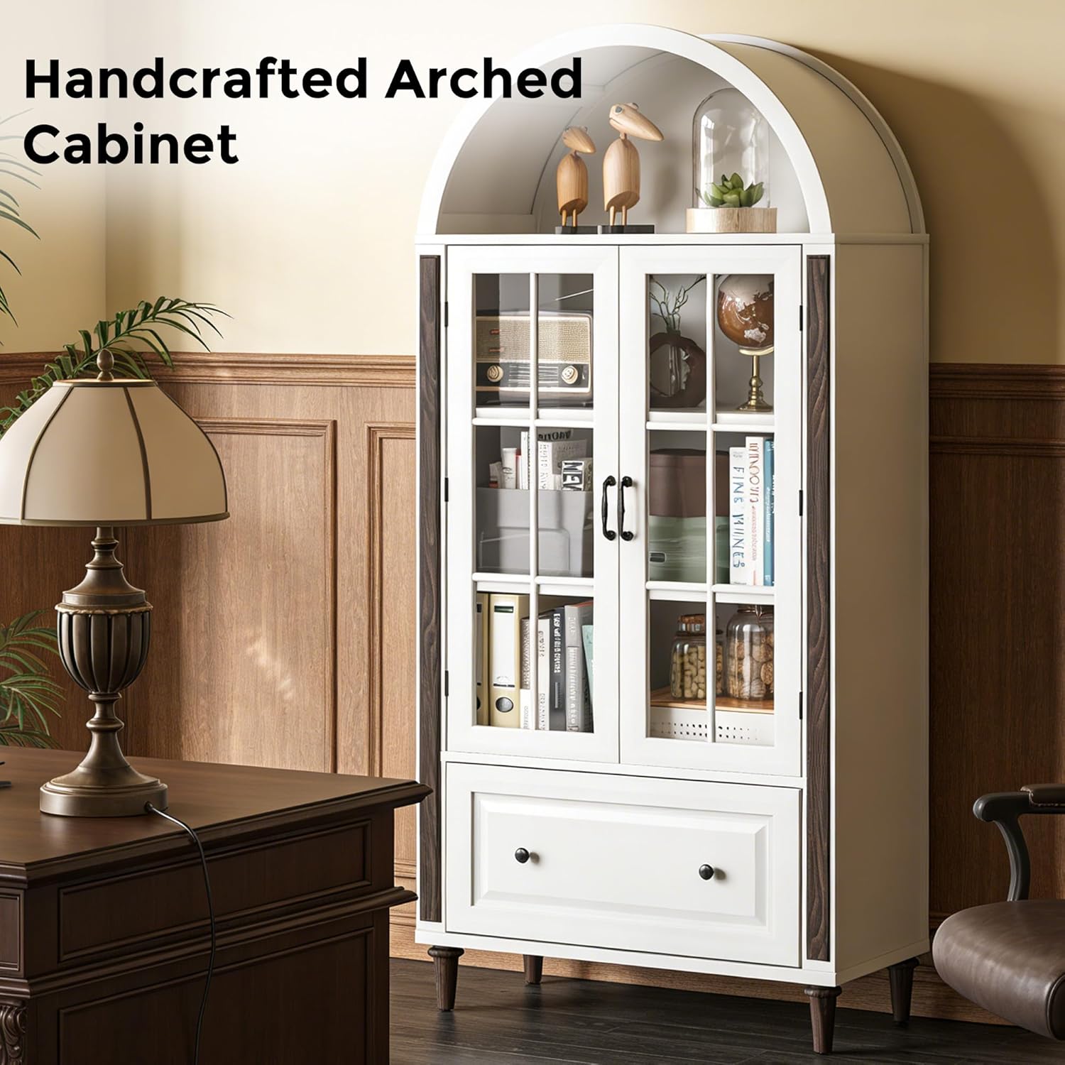 71” Handcrafted Arched Bookcas - đánh giá và giá Glass Cabinet Display