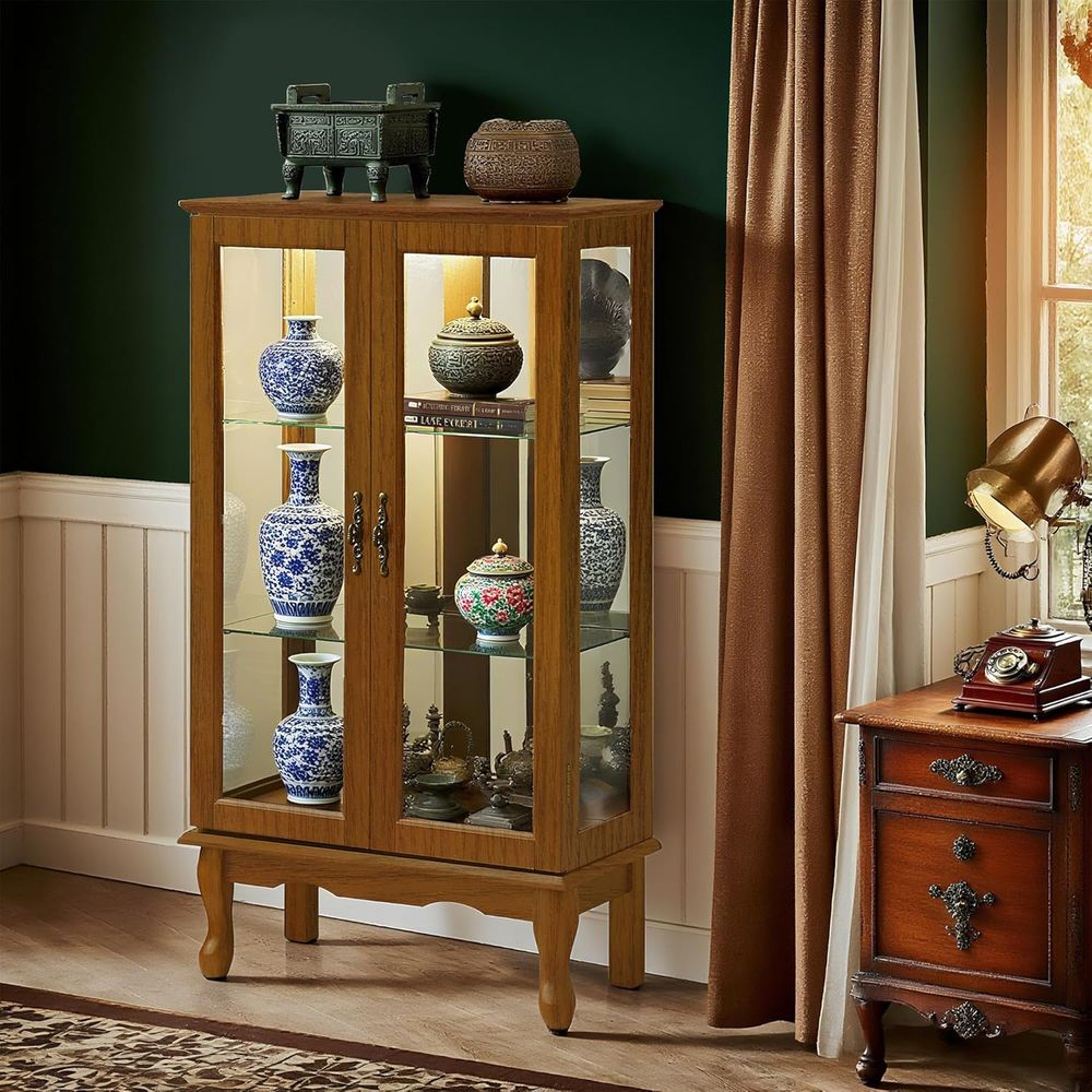 Lighted Curio Cabinet with Adj - đánh giá và giá Glass Cabinet Display