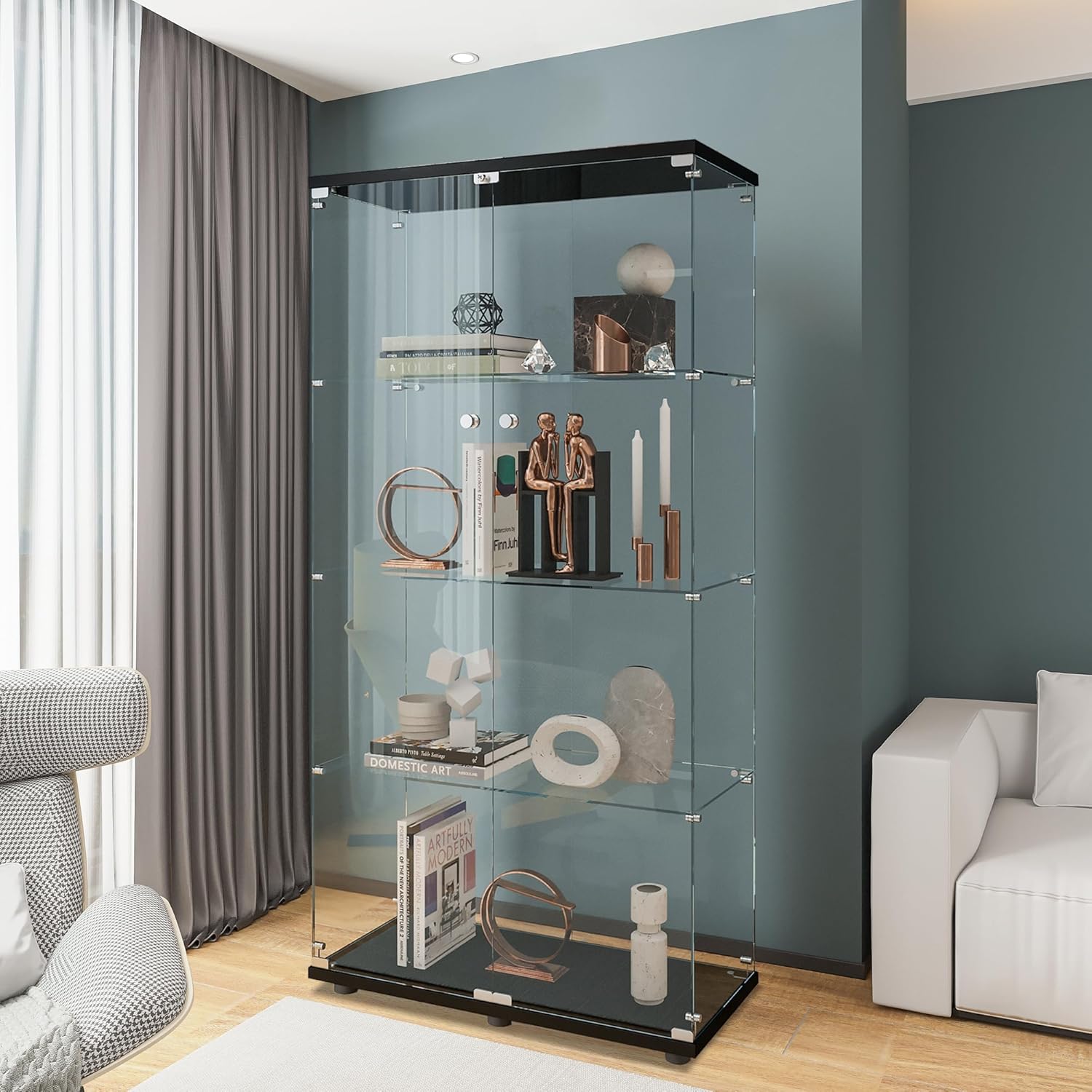 Glass Display Cabinet with 4 S - đánh giá và giá Glass Cabinet Display